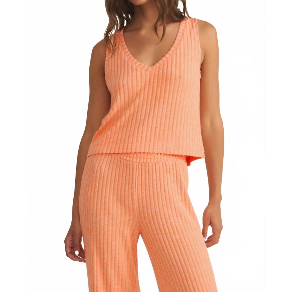 Z Supply Ribbed V-Neck Tank Top in Coral Peach